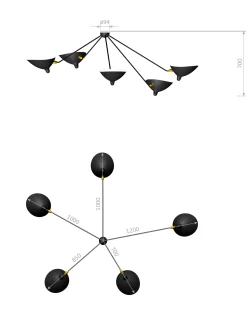 Ceiling Lamp with Five Fixed Arms