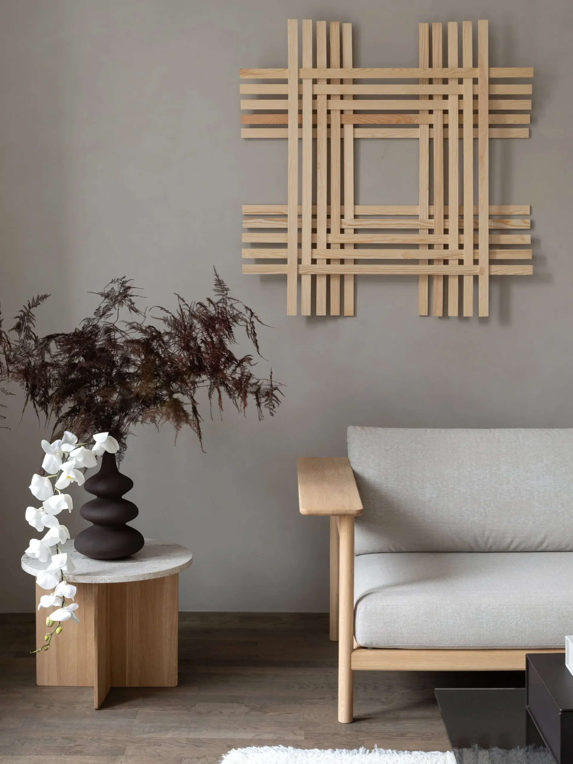 N-ST01 Side Table - Oak - Marble