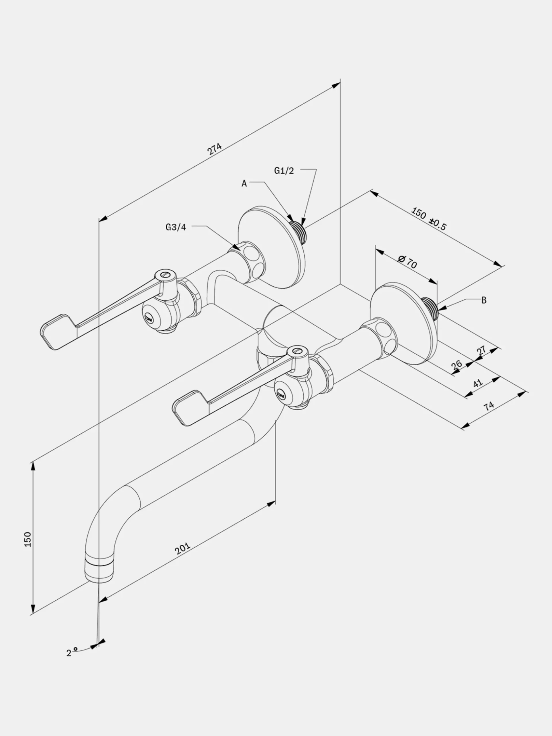 SP Elbow Wall Mounted Tap S200 - Brass