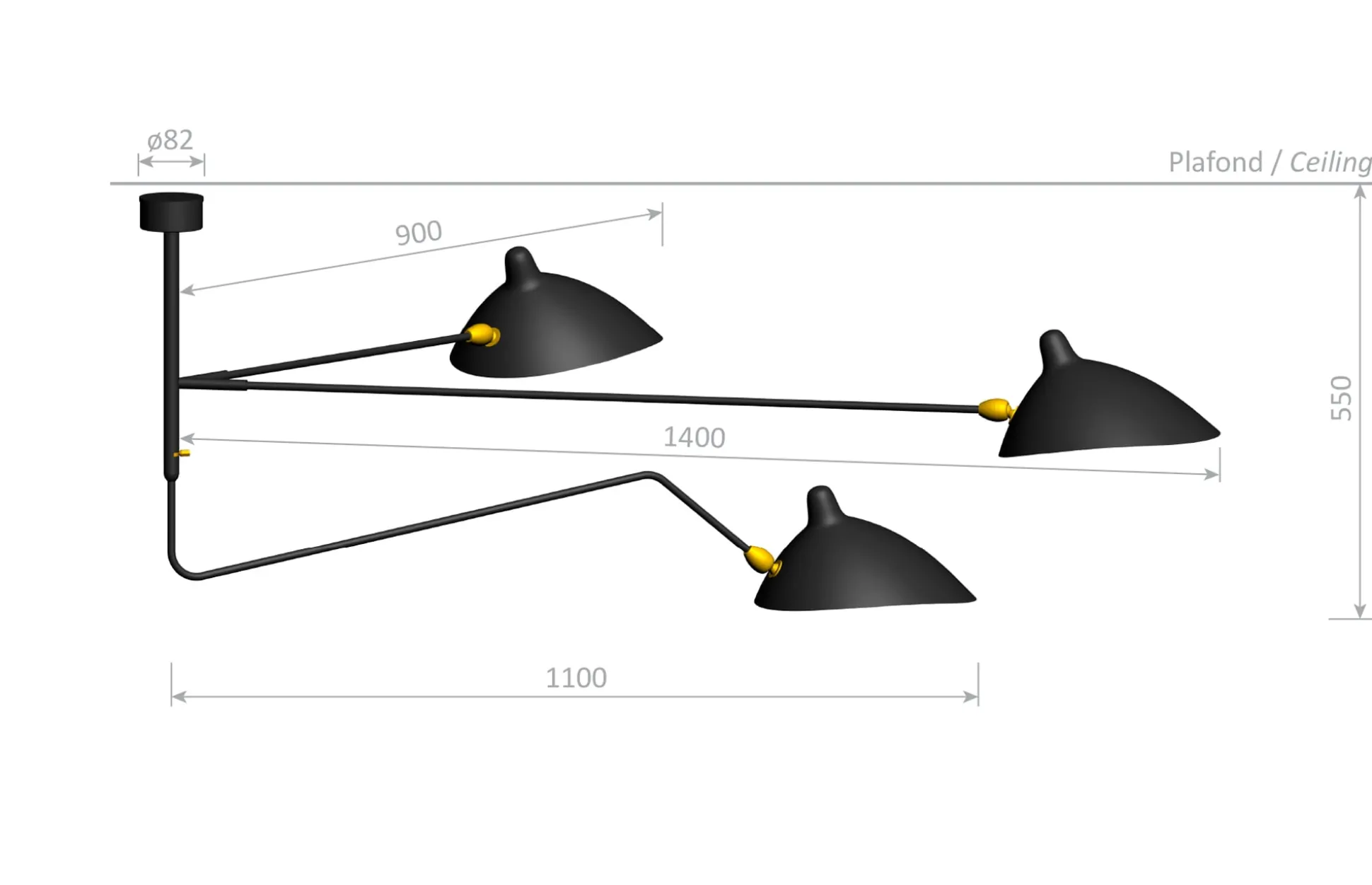 Wall Lamp Three Rotating Straight Arms