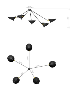 Wall Lamp with Five Fixed Arms