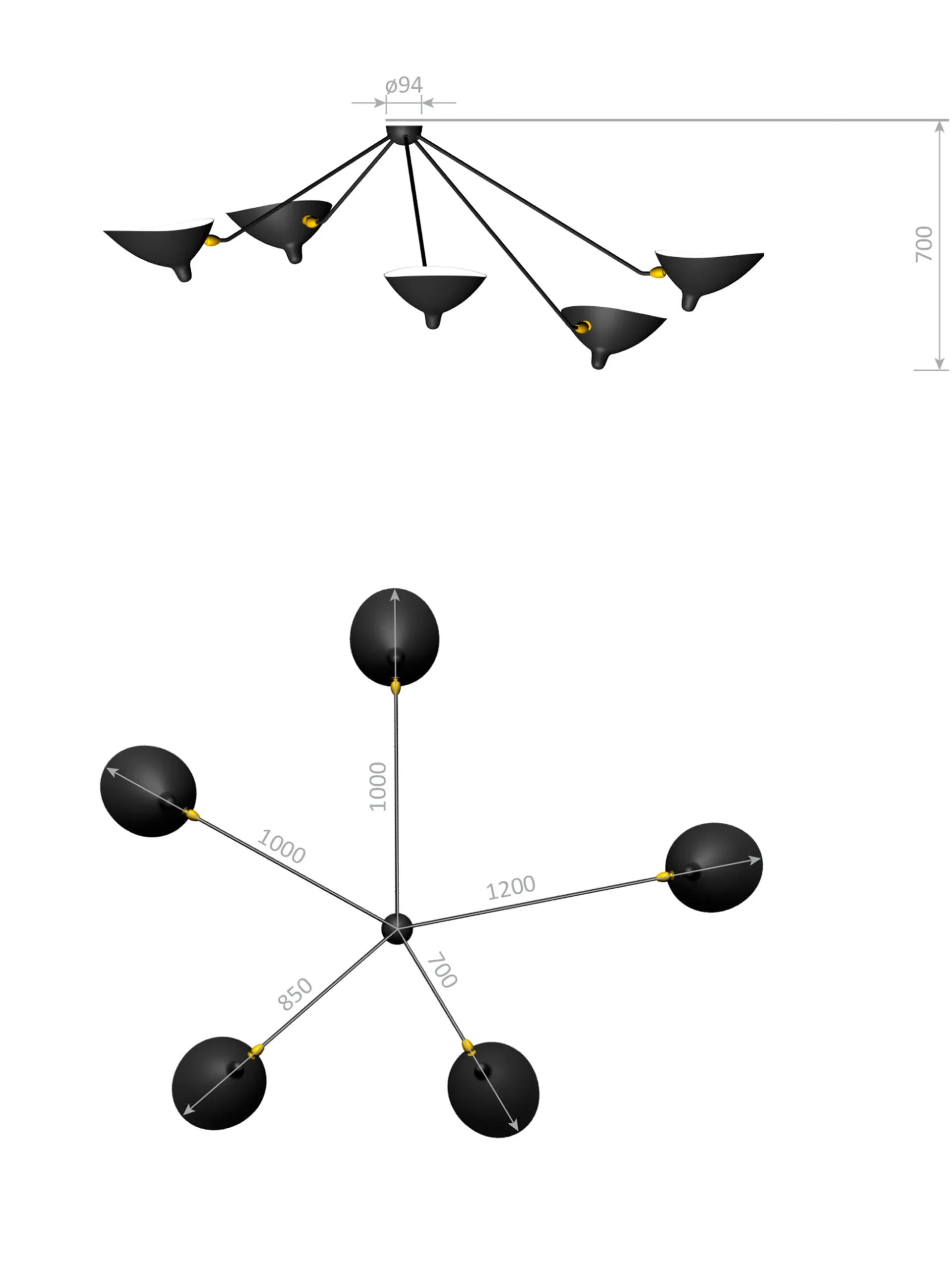 Wall Lamp with Five Fixed Arms