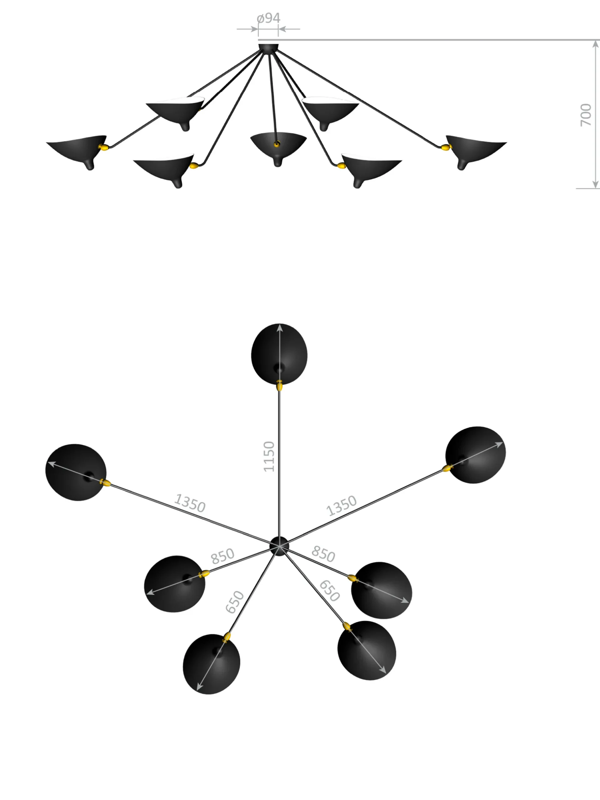 Wall Lamp with Seven Fixed Arms